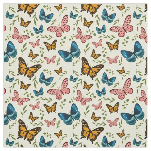 Hübsche Schmetterlinge Botanisches Muster Stoff (Muster)