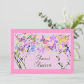 Hübsche Schmetterlinge, Einladung von 16 . Geburts (Stehend Vorderseite)
