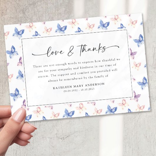 Hübsche Schmetterlinge Lilac Blue Beileid Beerdigu Dankeskarte