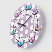 Hübsche Schmetterlinge Polka Dot Whimsical Clock Große Wanduhr (Winkel)