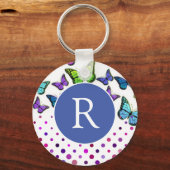 Hübsche Schmetterlinge und Dots Monogramm Schlüsselanhänger (Vorderseite)