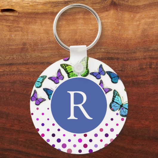 Hübsche Schmetterlinge und Dots Monogramm Schlüsselanhänger (Vorderseite)
