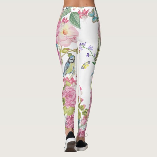 hübsche Schmetterlingsvögel Blume Yogahose Leggings (Rückseite)