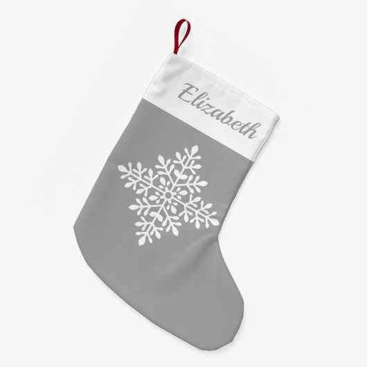 Hübsche Schneeflocke auf Grau mit Individuelle Nam Kleiner Weihnachtsstrumpf
