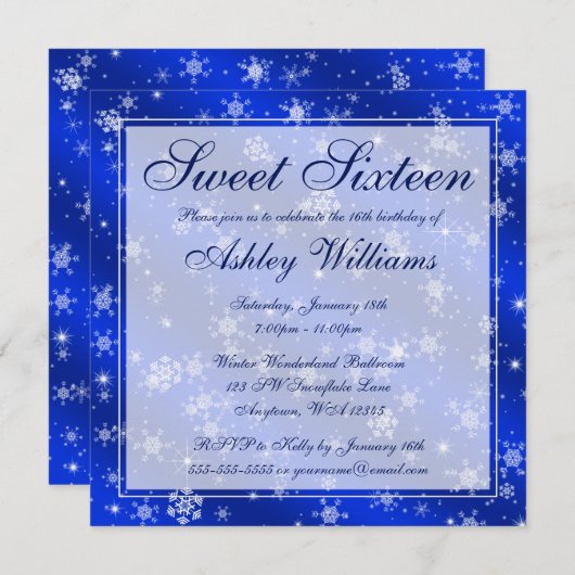 Hübsche Schneeflocke-blauer Einladung (Vorne/Hinten)