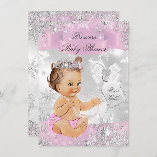 Hübsche Schneeflocke Princess Pink Baby Dusche lad Einladung (Vorne/Hinten)