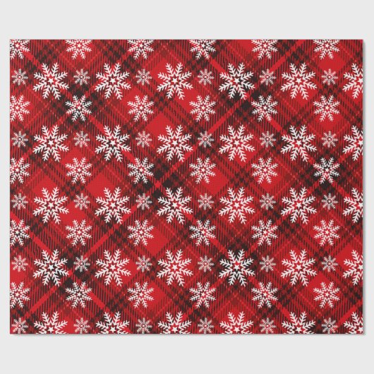 Hübsche Schneeflocken auf kariertem | Rot Geschenkpapier (Flach)