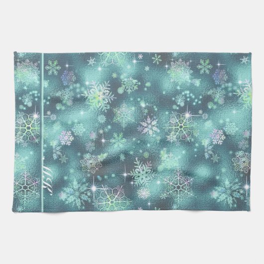 Hübsche Schneeflocken Muster Aquamarin ID846 Geschirrtuch (Horizontal)