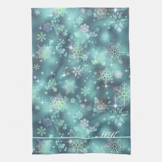 Hübsche Schneeflocken Muster Aquamarin ID846 Geschirrtuch (Vertikal)