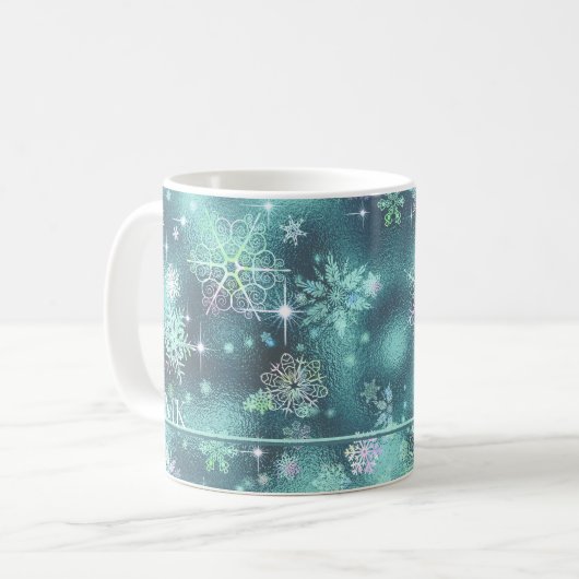 Hübsche Schneeflocken Muster Aquamarin ID846 Kaffeetasse (Vorderseite Links)