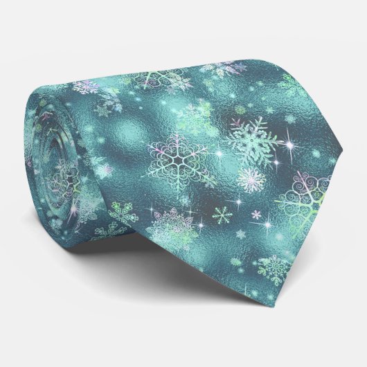 Hübsche Schneeflocken Muster Aquamarin ID846 Krawatte (Gerollt)