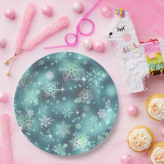 Hübsche Schneeflocken Muster Aquamarin ID846 Pappteller (Party)