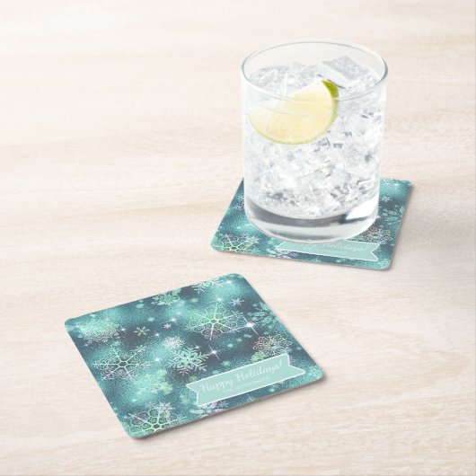 Hübsche Schneeflocken Muster Aquamarin ID846 Rechteckiger Pappuntersetzer (Vor Ort)