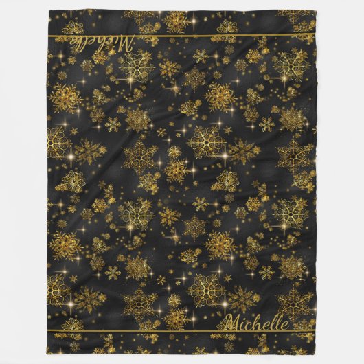 Hübsche Schneeflocken Muster Gold/Schwarz ID846 Fleecedecke (Vorderseite)