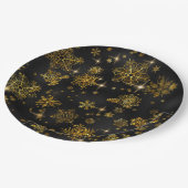 Hübsche Schneeflocken Muster Gold/Schwarz ID846 Pappteller (Schrägansicht)
