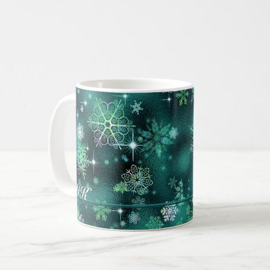 Hübsche Schneeflocken Muster Green ID846 Kaffeetasse (Vorderseite Links)