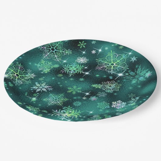 Hübsche Schneeflocken Muster Green ID846 Pappteller (Schrägansicht)
