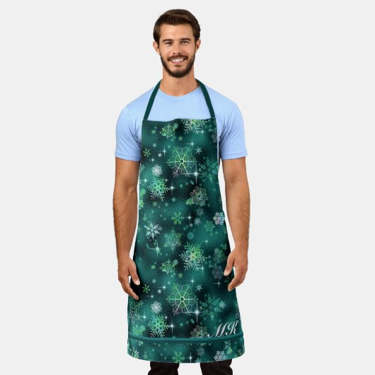 Hübsche Schneeflocken Muster Green ID846 Schürze (Getragen)