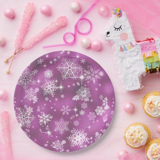 Hübsche Schneeflocken Muster Orchid Pink ID846 Pappteller (Party)