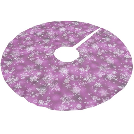 Hübsche Schneeflocken Muster Orchid Pink ID846 Polyester Weihnachtsbaumdecke (Schrägansicht)