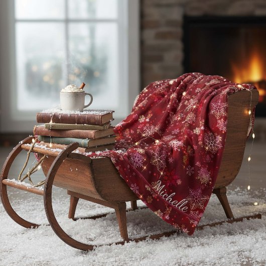 Hübsche Schneeflocken Muster Red ID846 Fleecedecke