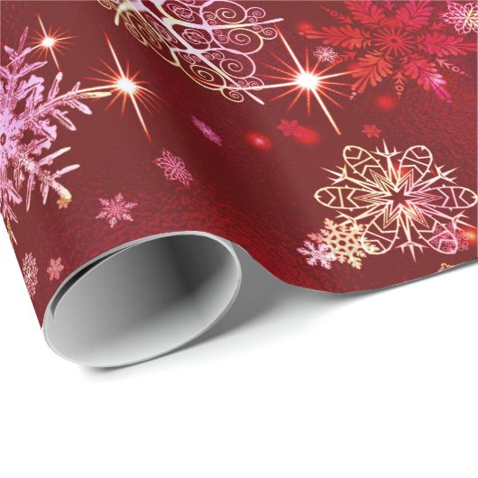 Hübsche Schneeflocken Muster Red ID846 Geschenkpapier (Rolleneckpunkt)
