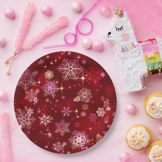 Hübsche Schneeflocken Muster Red ID846 Pappteller (Party)