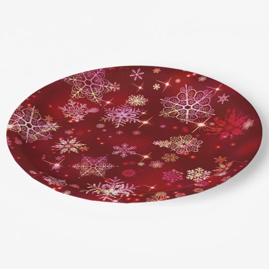 Hübsche Schneeflocken Muster Red ID846 Pappteller (Schrägansicht)