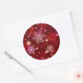 Hübsche Schneeflocken Muster Red ID846 Runder Aufkleber (Umschlag)
