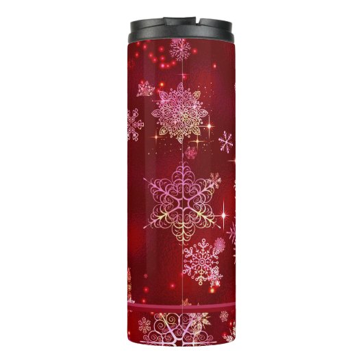 Hübsche Schneeflocken Muster Red ID846 Thermosbecher (Rückseite)