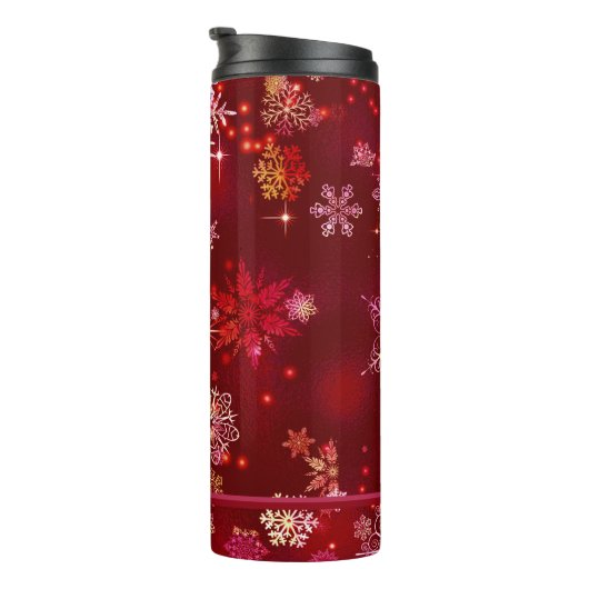 Hübsche Schneeflocken Muster Red ID846 Thermosbecher (Nach rechts gedreht)