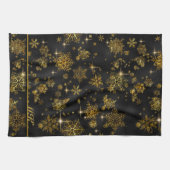 Hübsche Schneeflocken-Muster Schwarz/Gold-ID846 Geschirrtuch (Horizontal)