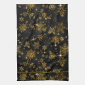 Hübsche Schneeflocken-Muster Schwarz/Gold-ID846 Geschirrtuch (Vertikal)