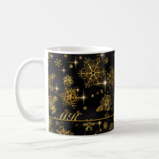 Hübsche Schneeflocken-Muster Schwarz/Gold-ID846 Kaffeetasse (Links)