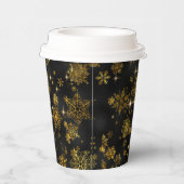 Hübsche Schneeflocken-Muster Schwarz/Gold-ID846 Pappbecher (Rechts)