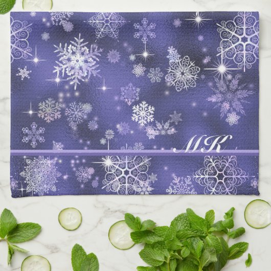 Hübsche Schneeflocken Pattern Violet ID846 Geschirrtuch (Gefaltet)