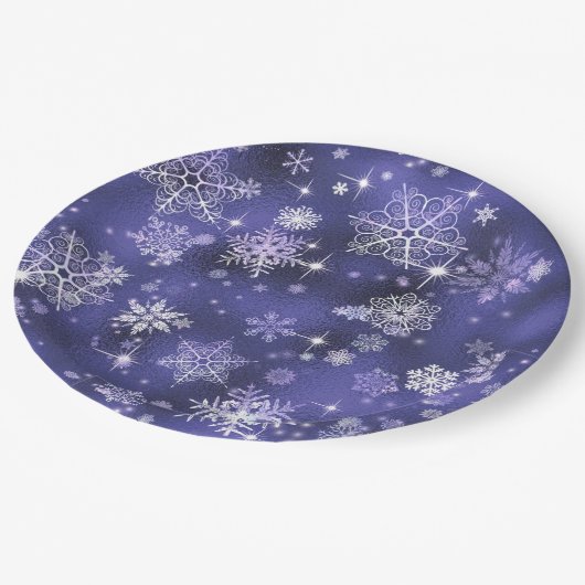 Hübsche Schneeflocken Pattern Violet ID846 Pappteller (Schrägansicht)
