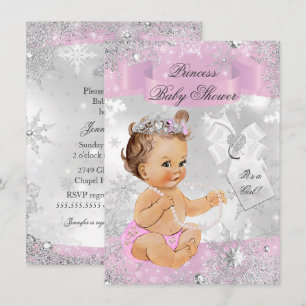 Hübsche Schneeflocken Prinzessin Rosa Baby-Einladu Einladung