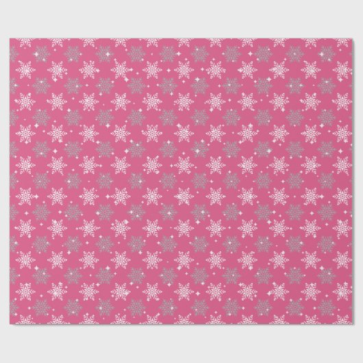 Hübsche Schneeflocken und Glitzern - heiß rosa Wei Geschenkpapier (Flach)