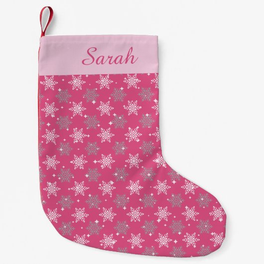 Hübsche Schneeflocken und Glitzern in rosa persona Kleiner Weihnachtsstrumpf (Vorderseite)