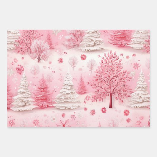 Hübsche Schneeszene Rosa Weihnachtsstadt Geschenkpapier Set (Vorderseite 3)
