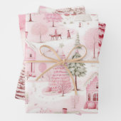 Hübsche Schneeszene Rosa Weihnachtsstadt Geschenkpapier Set (Beispiel)