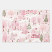 Hübsche Schneeszene Rosa Weihnachtsstadt Geschenkpapier Set (Vorderseite)