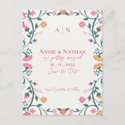 Hübsche schöne, gelb-rosa Blumengestelle Ankündigungspostkarte (Vorderseite)