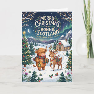 Hübsche schottische Highland-Kuh-Weihnachtskarte Karte