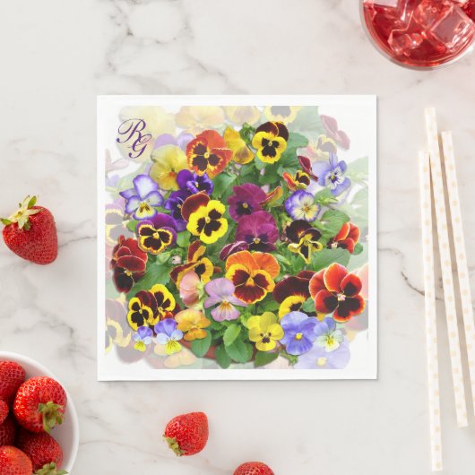 Hübsche Schüssel mit Stiefmütterchen Monogram Napk Serviette (Beispiel)