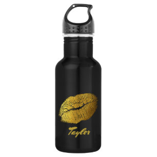 Hübsche Schwarz-Gold-Lippen personalisieren Trinkflasche