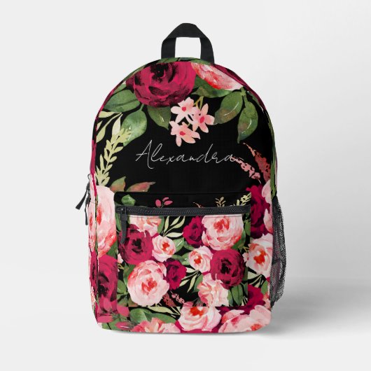 Hübsche, schwarz-rosa Aquarellblüte Bedruckter Rucksack (Vorderseite)