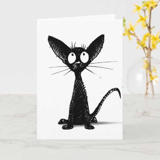 Hübsche Schwarz-Weiß-Katzenkatze Karte (Gelbe Blume)