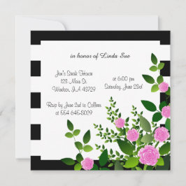 Hübsche Schwarz-Weiß-Streifen mit rosa Rosen Einladung